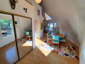 From the entrance, front closet, and dining area.
