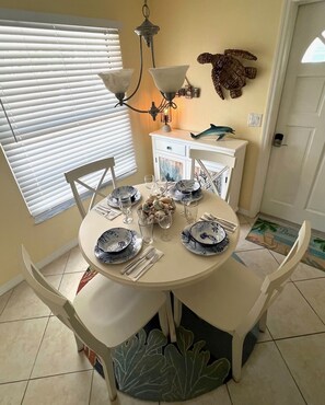 Kitchen is fully equipped with pots, pans, dishes, cutlery and glasses