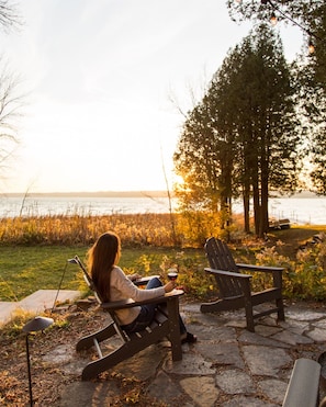 A fall view enjoying a glass of wine just before sunset.