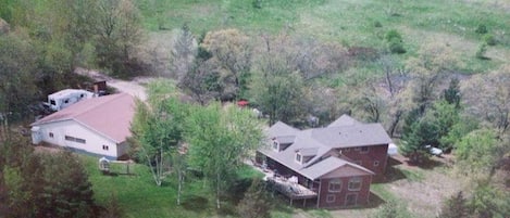 Aerial view of the house & pole barn