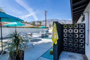 pool with outdoor cold water shower