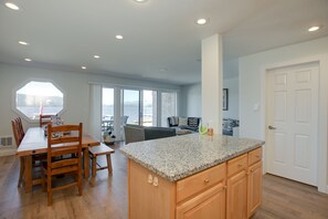 Use the center island to serve food or grab a quick bite