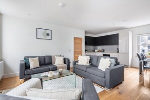 The open-plan living, kitchen and dining area