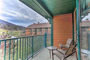 Enjoy mountain views from the private balcony.