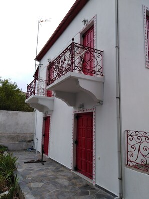 The east side of the house, the balconies