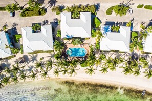 Aerial view of the shared pool and hot tub.