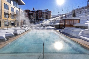 Heated year round pool with Sunrise Lift in the background