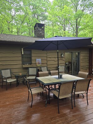 patio table and gas grill