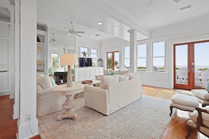 Living Room with lots of seating, HD Smart TV and ocean views!