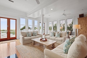 Living Room with lots of seating and ocean views!