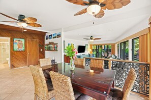 Tropical decor throughout.