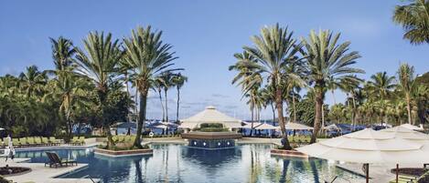 A view of the bay from the poolside lounge chair. 