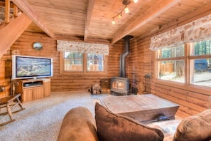 Wooden interior and fireplace warms your heart and make you cozy all time!