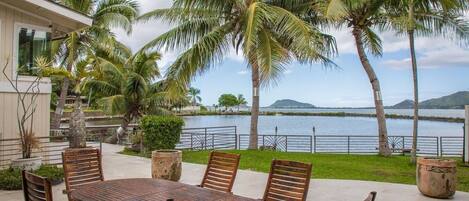 Dine outdoors surrounded by beautiful Kaneohe Bay.