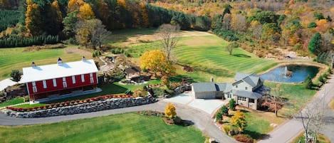 Ariel view of Maple Falls property: Barn at Maple Falls and farmhouse