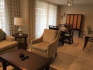 Pull out sofa bed  and dining area
