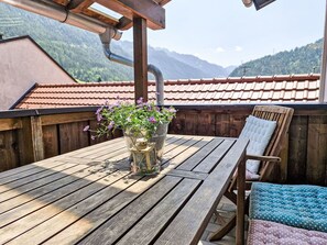 Wood, Furniture, Outdoor Furniture, Porch, Table, Outdoor Table, Chair, Deck, Flowerpot, Balcony