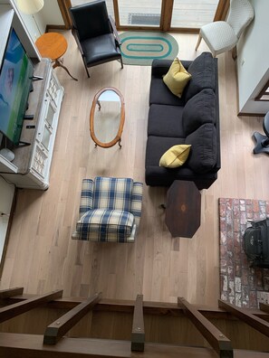 view of the living room from the loft