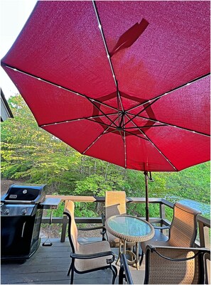 Umbrella covers the entire deck when opened.