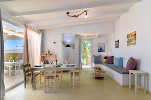 Living area of the cottage next to the beach, Rethymno, Crete