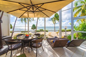  Bask in the sunshine or the shade in the glassed atrium.