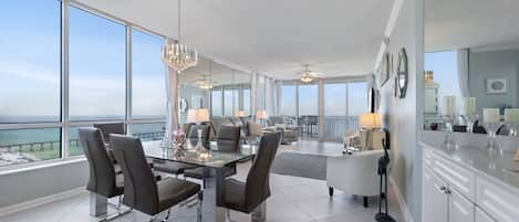 Breathtaking Gulf views from the dining and living rooms.