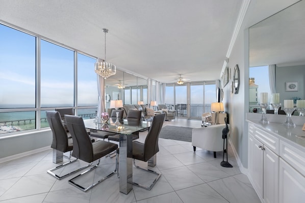 Breathtaking Gulf views from the dining and living rooms.