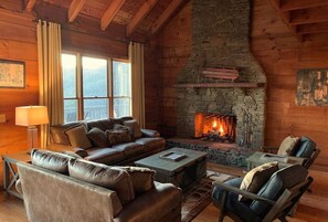 Living Room with Wood-Burning Fireplace