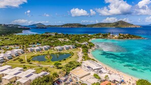 An aerial view of Sapphire Beach - white sand and turquoise waters! Ahhh!