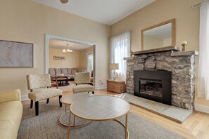 Living room with propane log fireplace