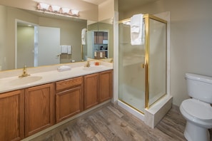 Bright bathrooms are refreshing after a day of adventure.