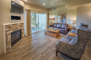 Sink into the cozy sofa after a day exploring the area.