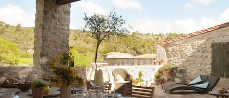 The Terrace overlooking the river & hills beyond.