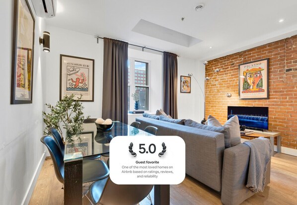 Living Room: Features 1 sofa beds and a Smart HD TV. Log in to your favorite streaming services like Netflix, Disney+, and Prime.