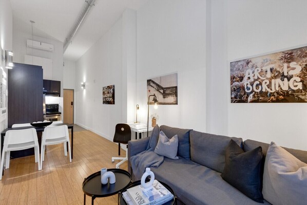 Living Room: Features 1 sofa beds and a Smart HD TV. Log in to your favorite streaming services like Netflix, Disney+, and Prime.