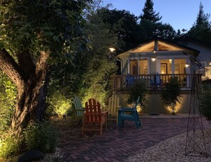 Backyard, patio in the evening