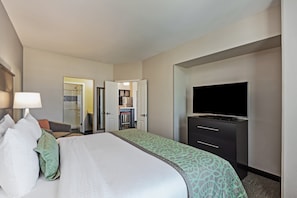 Relax on the comfy bed after a day outside.