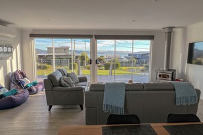 Views from the living area, and large comfortable bean bags for the deck