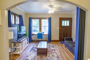 Living room with office area