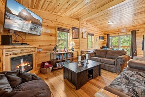 Indoors, Hardwood, Fireplace, Stained Wood, Screen