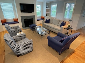 Enter into the great room - living room/dining/kitchen.