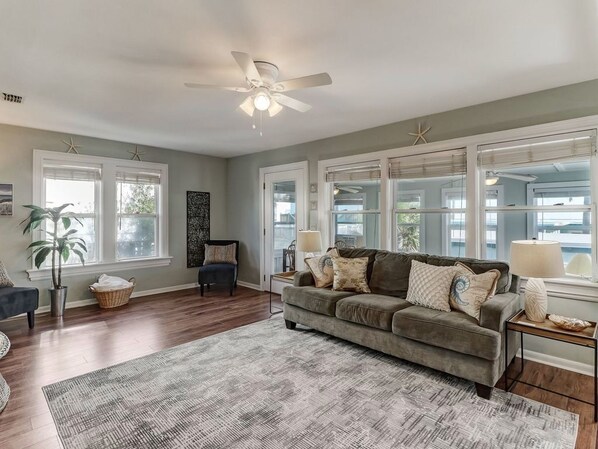 Looking from dining area into living area