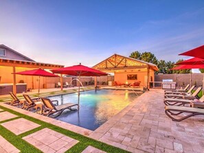 Outdoor Food Prep Area, Outdoor Fridge and an Outdoor Big Screen TV that Can Be Viewed From the Pool.