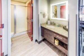 The bathroom has some accessible features.