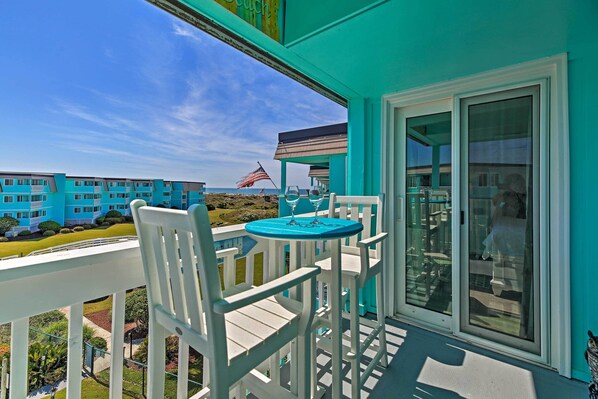 Balcony | Pool/Ocean ViewsAtlantic Beach Vacation Rental | 2BR | 2BA | Stairs Re