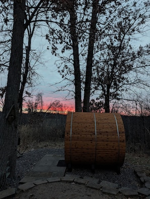 sauna at sunset
