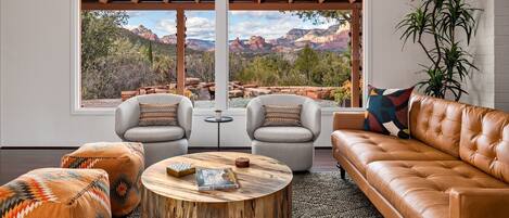 Panoramic red rock views from the living room