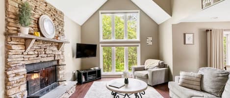 spacious main living area with gas fireplace