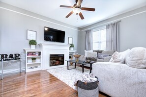 Living room with cozy fireplace