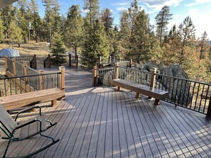 Deck looking from upper deck to lower deck.  A new picnic table to arrive soon!